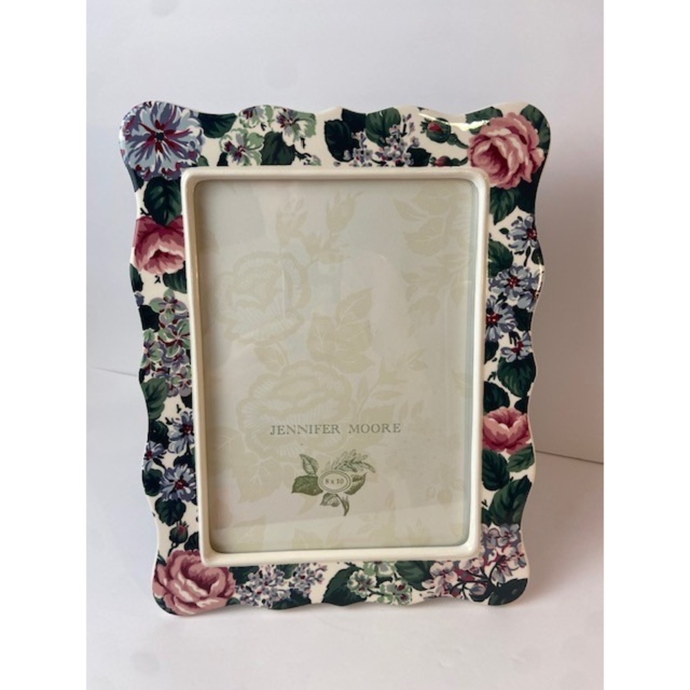 Jennifer Moore Floral Ceramic Picture Frame 8x10 Pink Rose Chintz Scalloped Edge